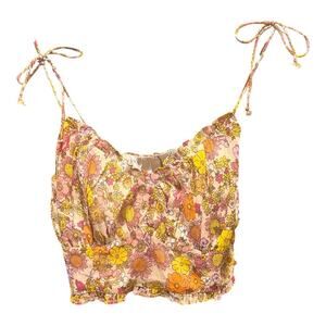 PATRONS OF PEACE Lined Floral Halter Crop Tie Straps Size M